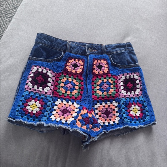 Anthropologie Farm Rio Ultra High-Rise Crochet Denim Shorts - Picture 2 of 8